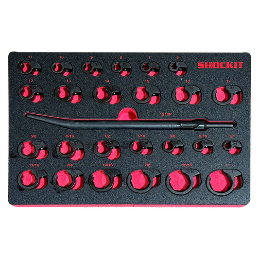 SHOCKIT™ Open End Line Wrench Set in HD EVA Foam Tray, Automotive/Hydraulic Line Fittings Removal SAE/Metric Set – 25 Piece