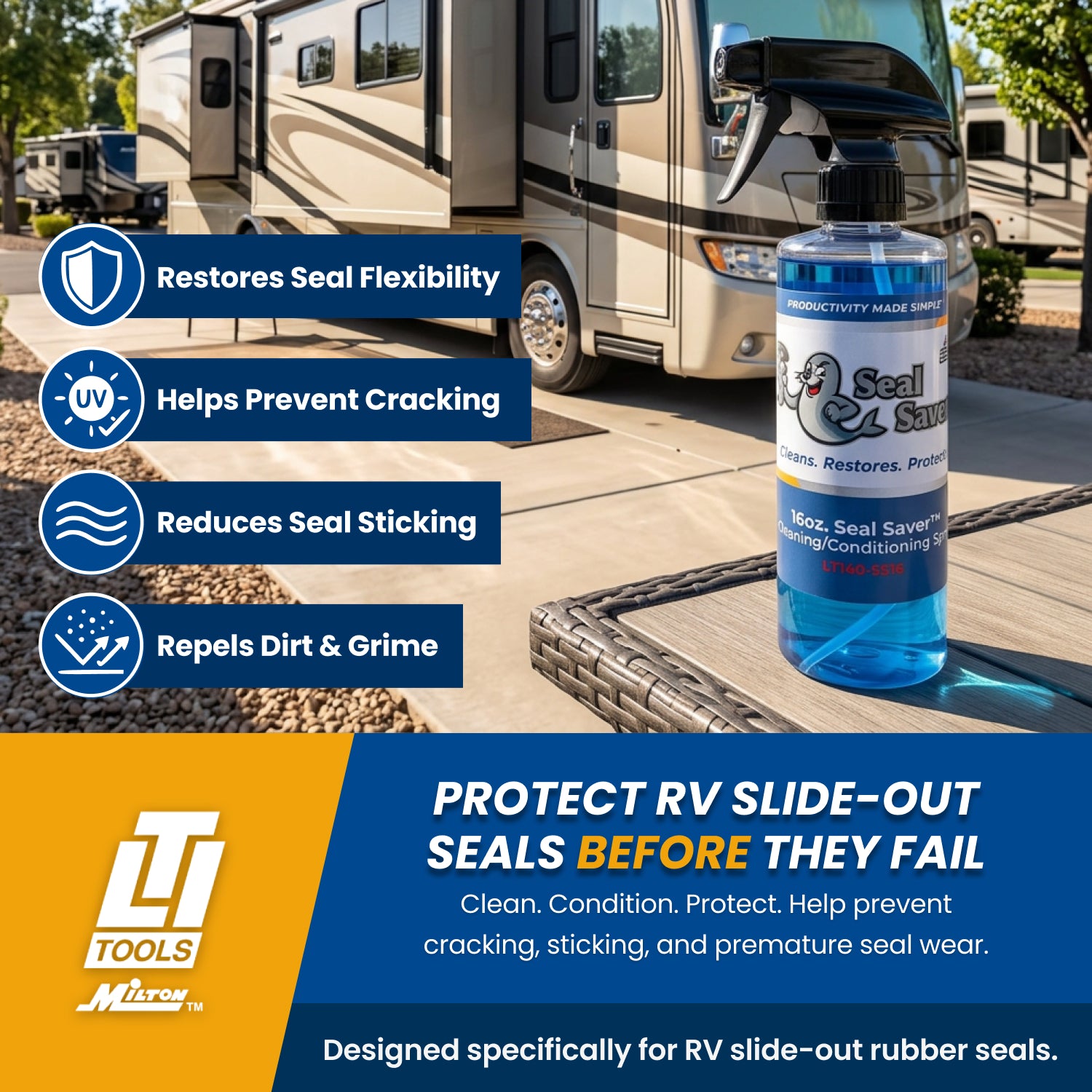 Seal Saver RV Slide-Out Rubber Seal Cleaner 16 oz, Conditioner & Protectant Seals