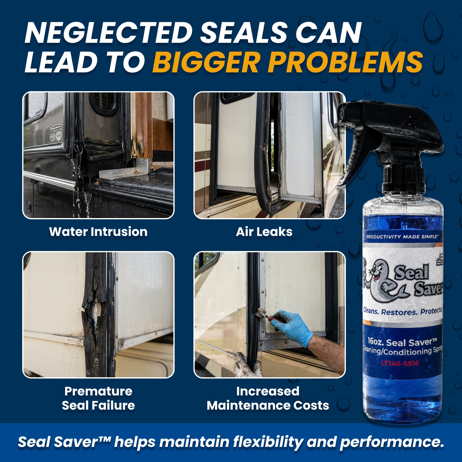 Seal Saver RV Slide-Out Rubber Seal Cleaner 16 oz, Conditioner & Protectant Seals