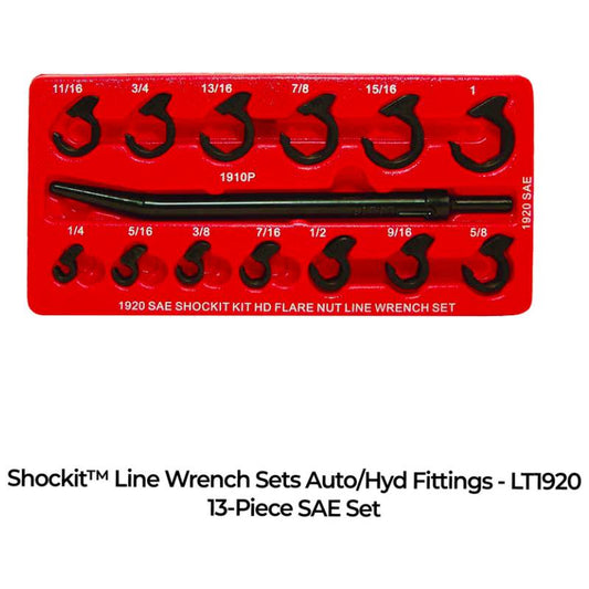 Shockit™ Line Wrench Socket Sets - Automotive/Hydraulic Line Fittings Removal 13-Piece SAE, 12-Piece Metric - LT1920 - LT1930